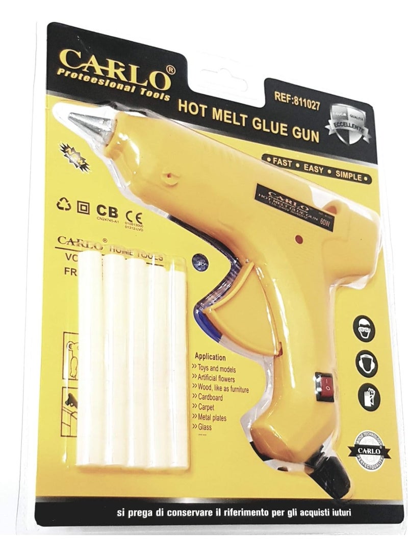 CARLO ROSSI CARLO Professional Hot Melt Glue Gun with 5 Pieces Glue Stick - 60W - Image 2