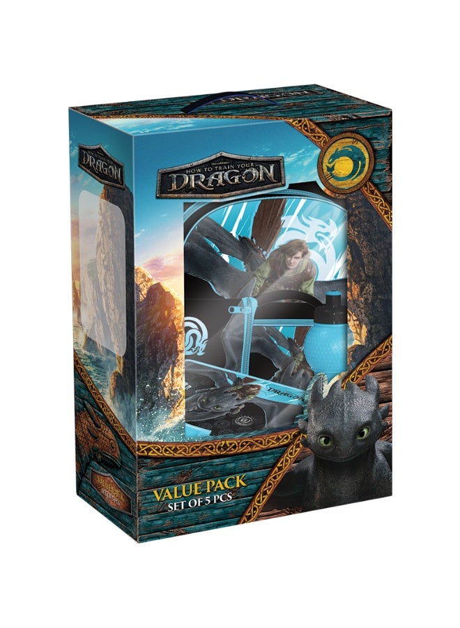How to Train Your Dragon كيف تدرب تنينك: حزمة قيمة 5 في 1 (حقيبة ترولي 16 بوصة مع صندوق غداء، حقيبة غداء، زجاجة ماء وعلبة أقلام) - Image 2