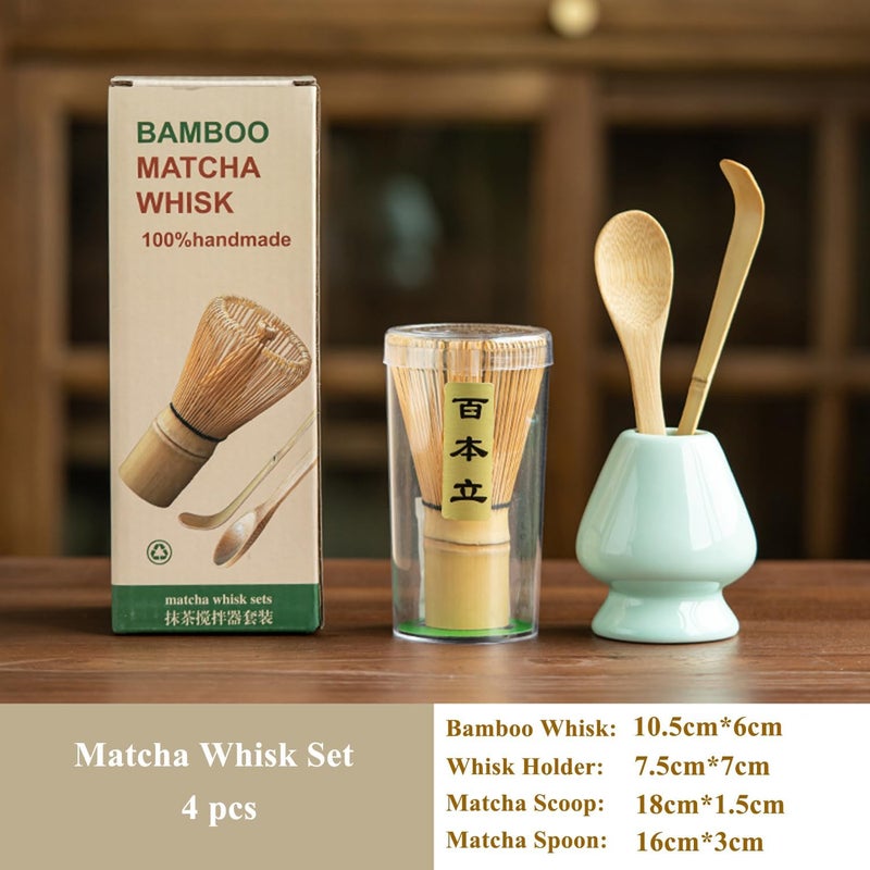 supvtr Matcha Whisk Set - Matcha Set 4 Pcs - Bamboo Matcha Whisk + Ceramic Whisk Holder + Scoop +Spoon - 100% Handmade from natural Bamboo - for starter - Image 5
