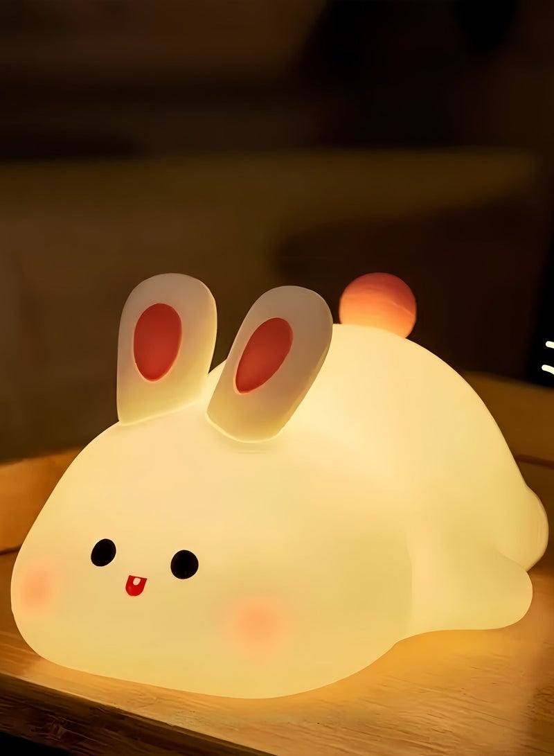 ELTRAZONE Rabbit Silicone Touch LED Night Light 3 Brightness Levels USB Charging Dimmable Warm Lamp Gift For Baby Nursery Bedroom Decor - Image 1