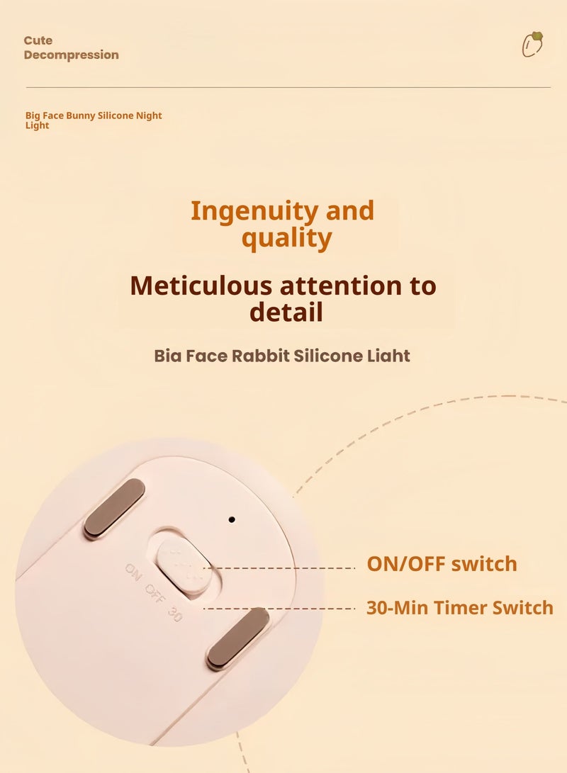 ELTRAZONE Rabbit Silicone Touch LED Night Light 3 Brightness Levels USB Charging Dimmable Warm Lamp Gift For Baby Nursery Bedroom Decor - Image 3