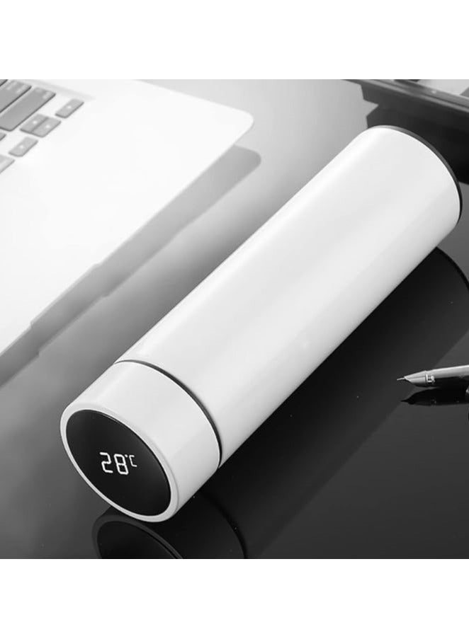 زجاجة مياه رياضية من الستانلس ستيل مع شاشة LED لعرض درجة الحرارة، زجاجة مياه مزدوجة الجدار معزولة بتفريغ الهواء، تبقى ساخنة لمدة 24 ساعة، باردة لمدة 24 ساعة (ابيض, 500 مليلتر)  - Image 1