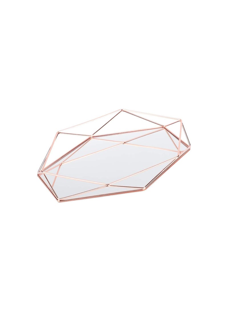 GGOOT Metal Decorative Tray, Cosmetic Makeup Tray Ottoman Mirror Tray Perfume Tray Jewelry Tray Glass Vanity Trays for Dressers(Rose Gold)  - Image 4