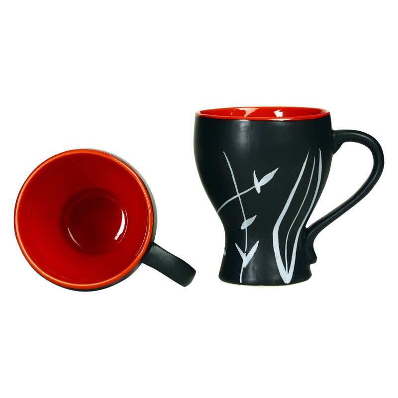 Caffeine Ceramic Handmade Red & Black Leaf Tea Cup (Set of 2) - Image 1