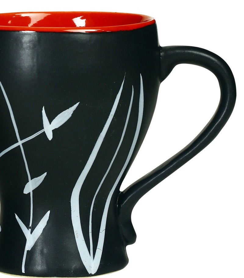 Caffeine Ceramic Handmade Red & Black Leaf Tea Cup (Set of 2) - Image 3