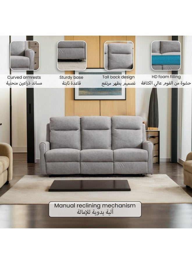Micasa - 3-Seater Elegant and Modern Design Recliner Sofa Light Grey 105 x 92 x 198 cm SX-81432-3 LIGHT GREY - Image 1