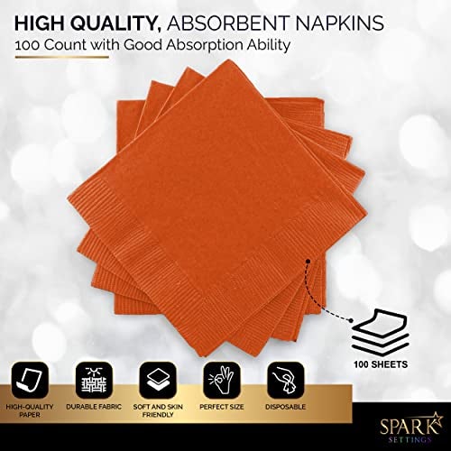 Amcrate 100 Pack Orange Beverage Napkins, Big Party Pack, 2 Ply, Ideal for Wedding, Party, Birthday, Dinner, Lunch, Cocktails. (5” x 5”) by Amcrate - Image 4