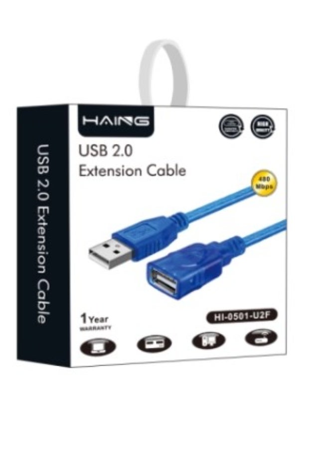 Haing USB 2.0 A-F CABLE BLUE 5M - Image 1