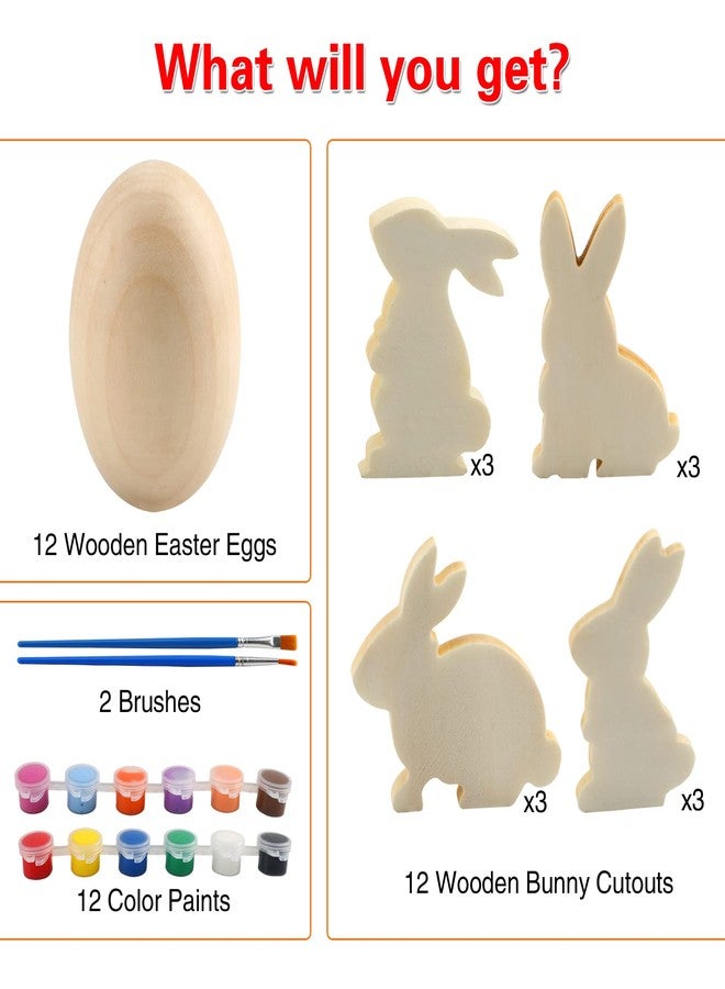 Worgree Easter Egg Painting Kit, 24pcs Wooden Eggs and Bunny for Easter Crafts Basket Stuffers Gifts for Kids Toddlers Boys Girls Ages 4-8 8-12 Birthday Party Favors Classroom Prizes DIY Decor - Image 2