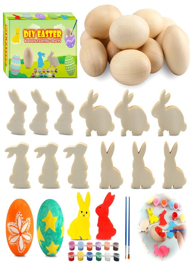 Worgree Easter Egg Painting Kit, 24pcs Wooden Eggs and Bunny for Easter Crafts Basket Stuffers Gifts for Kids Toddlers Boys Girls Ages 4-8 8-12 Birthday Party Favors Classroom Prizes DIY Decor - Image 1