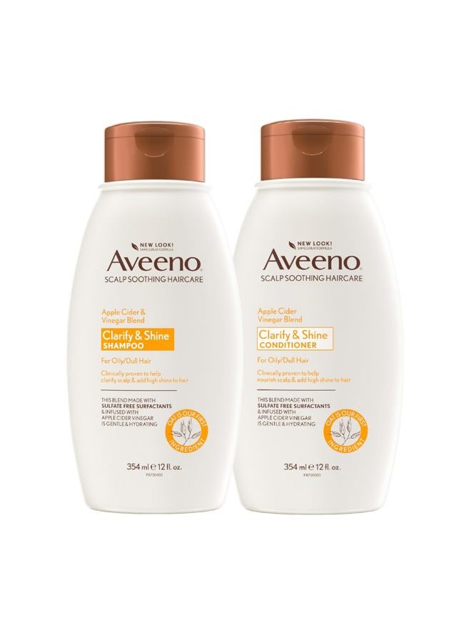 Aveeno Apple Cider Vinegar Shampoo + Conditioner for Balance & High Shine, Daily Clarifying & Soothing Scalp Shampoo for Oily or Dull Hair, Paraben & Dye-Free, 12 Fl Oz (Package May Vary) - Image 1