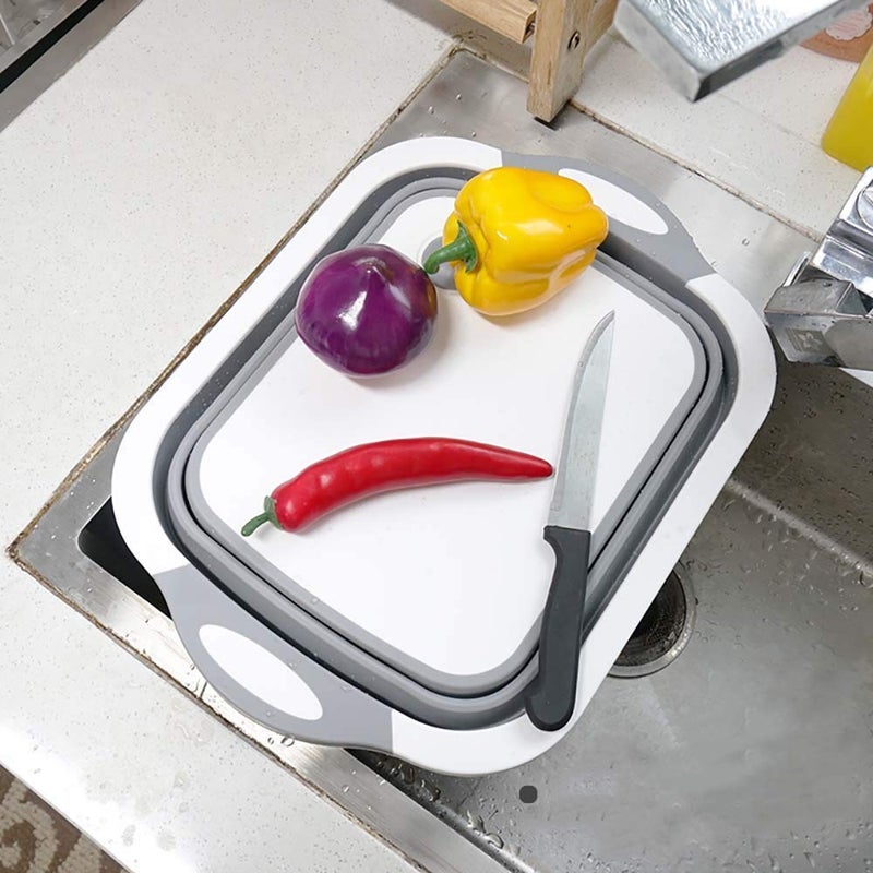 HETARMI ENTERPRISE Hetarmi 3 in 1 Folding Drain Basket Collapsible Colander Vegetable Fruits Washing Strainer Kitchen Foldable Cutting Board Basket Multi Color - Image 2