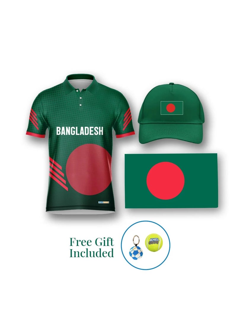 Khelsouq قميص مشجع بنغلاديش من خيل سوق - مع قبعة وعلم (هدية مجانية متضمنة) - صغير/متوسط - Image 1