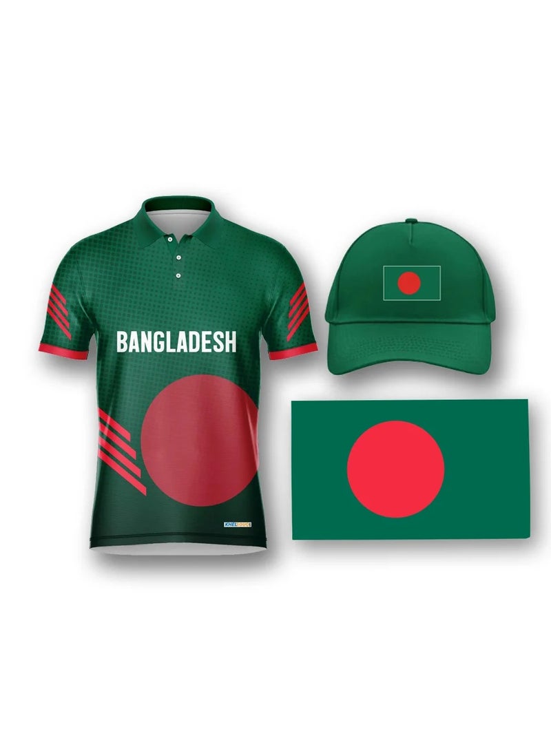 Khelsouq قميص مشجع بنغلاديش من خيل سوق - مع قبعة وعلم (هدية مجانية متضمنة) - صغير/متوسط - Image 2