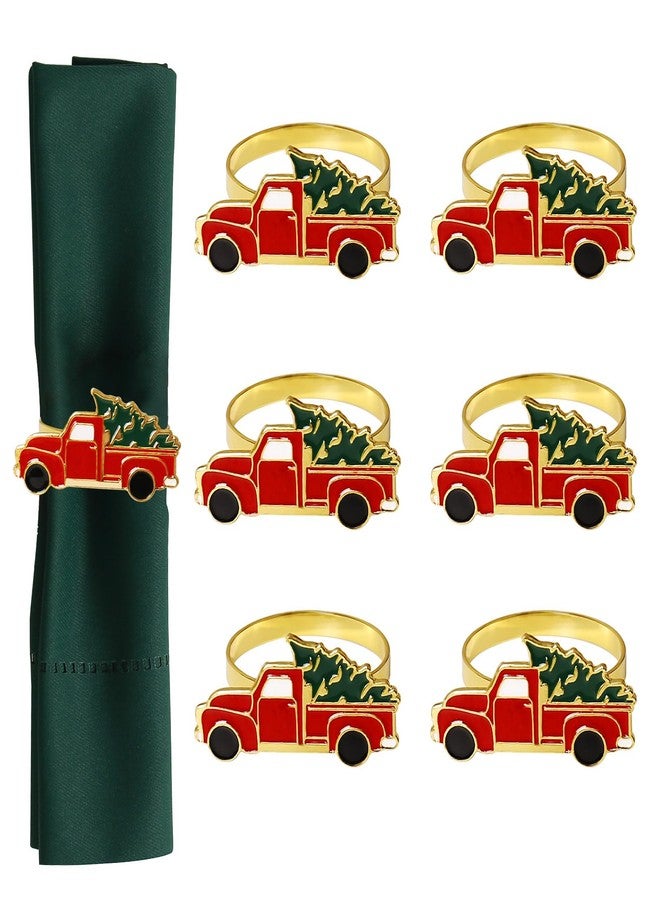 LogHog Christmas Car and Tree Napkin Rings Set of 6, Xmas Festive Holiday Red and Green Napkin Rings Holder for Christmas,Thanksgiving,Dinner Party Table Decoration - Image 1
