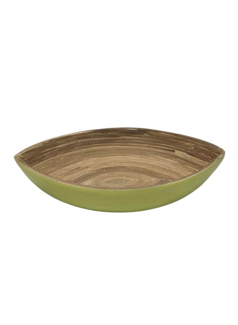 AKDC Modern Bamboo Oval Shape Serving Bowl-26cmX22cmX5cm-LightGreen&Bamboo - Image 1