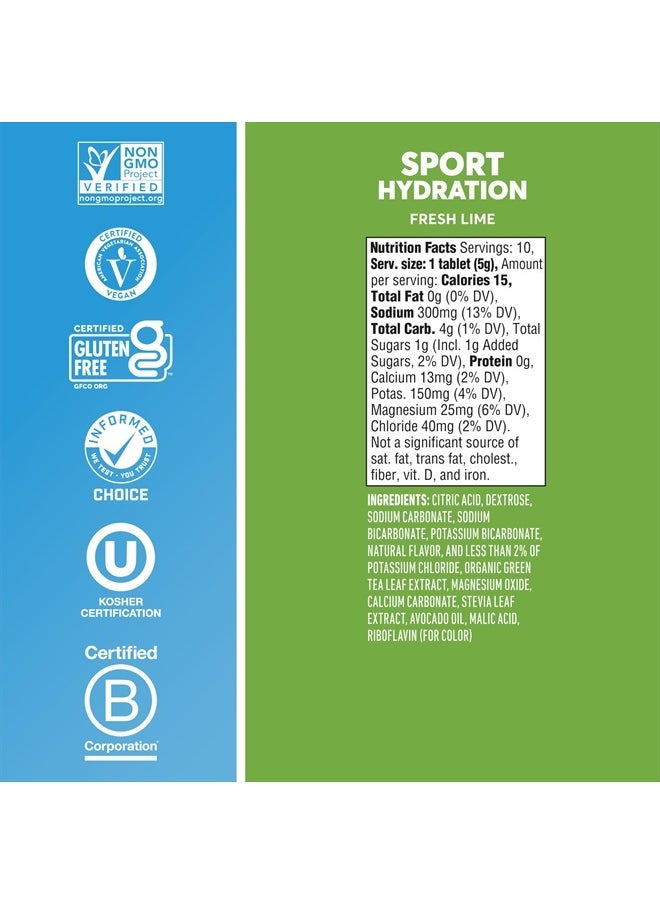 Sport + Caffeine Electrolyte Tablets for Proactive Hydration, Fresh Lime, 8 Pack (80 Servings)