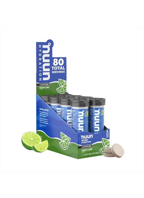 Sport + Caffeine Electrolyte Tablets for Proactive Hydration, Fresh Lime, 8 Pack (80 Servings)