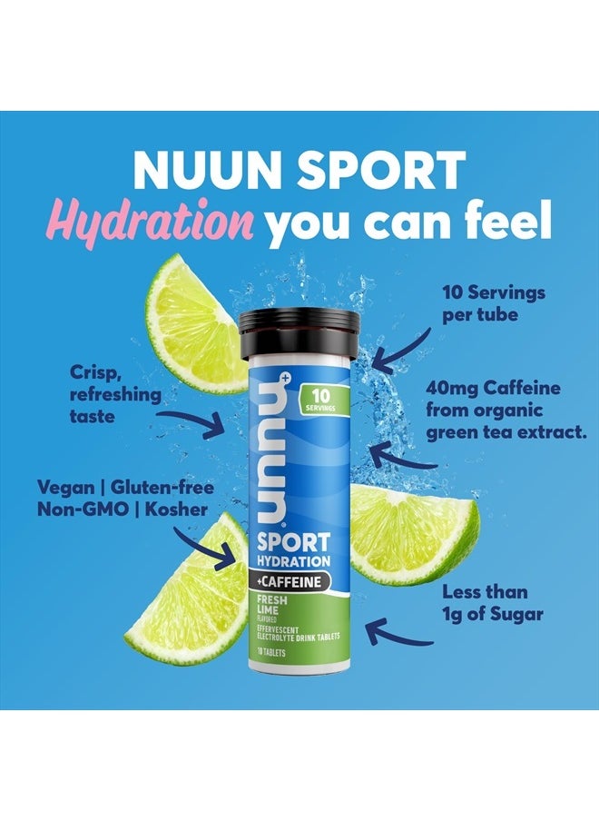 Sport + Caffeine Electrolyte Tablets for Proactive Hydration, Fresh Lime, 8 Pack (80 Servings)