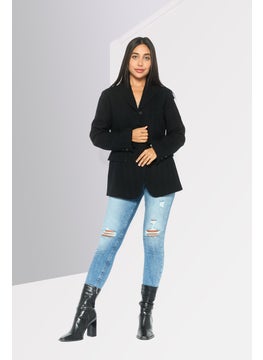 EMPORIO ARMANI Women Regular Fit Solid Semi-Formal Blazer, Black  - Image 2