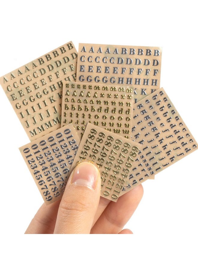 EORTA 6 Sheets 0.12Inch Alphabet Number Stickers Mini Letters Stickers Glitter Alloy Self Adhesive Stickers For Epoxy Resin Casting Decoration Diy Crafts Scrapbook, Golden/Silvery, 3Mm  - Image 1