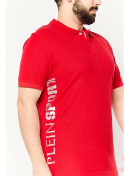 Plein Sport Men Sportswear Fit Short Sleeve Outdoor Polo, Red  - Image 3