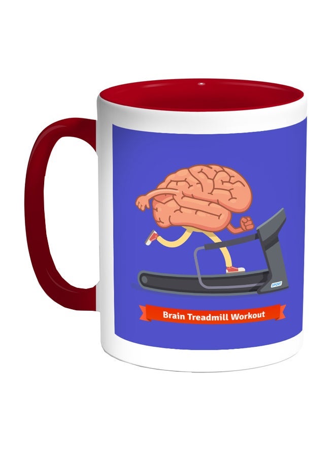 RYN Brain Treadmill Workout Printed Coffee Mug Blue/White/Red 11ounce