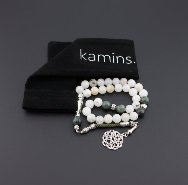 Kamins Collection White Jade /  Indian Agate / Prayer Beads - Image 1