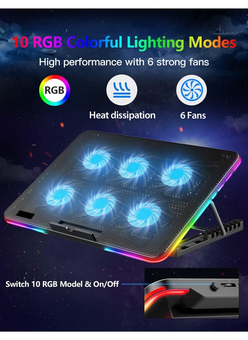 Generic Laptop Cooling Pad, Gaming Notebook Cooler, Gaming Laptop Cooler, Laptop Fan Cooling Stand, with 6 Quiet Cooling Fans, The Wind Speed Adjustable, 7 Height Adjust, RGB Light 10 Modes  - Image 2