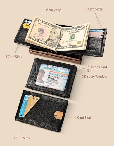 kinzd Slim Wallet with Money Clip RFID Blocking Minimalist Bifold Wallet for Men Genuine Leather Front Pocket Card Holder - Image 2