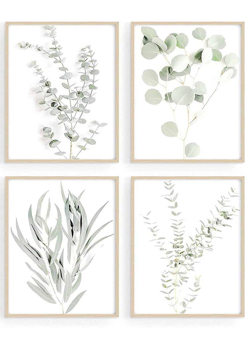 Barakah Botanical Plant Wall Art Prints - Decor Pictures Minimalist Photo Kitchen Leaves Boho Leaf Eucalyptus Green Poster Set of 4 (8"x10", Unframed) - Image 1