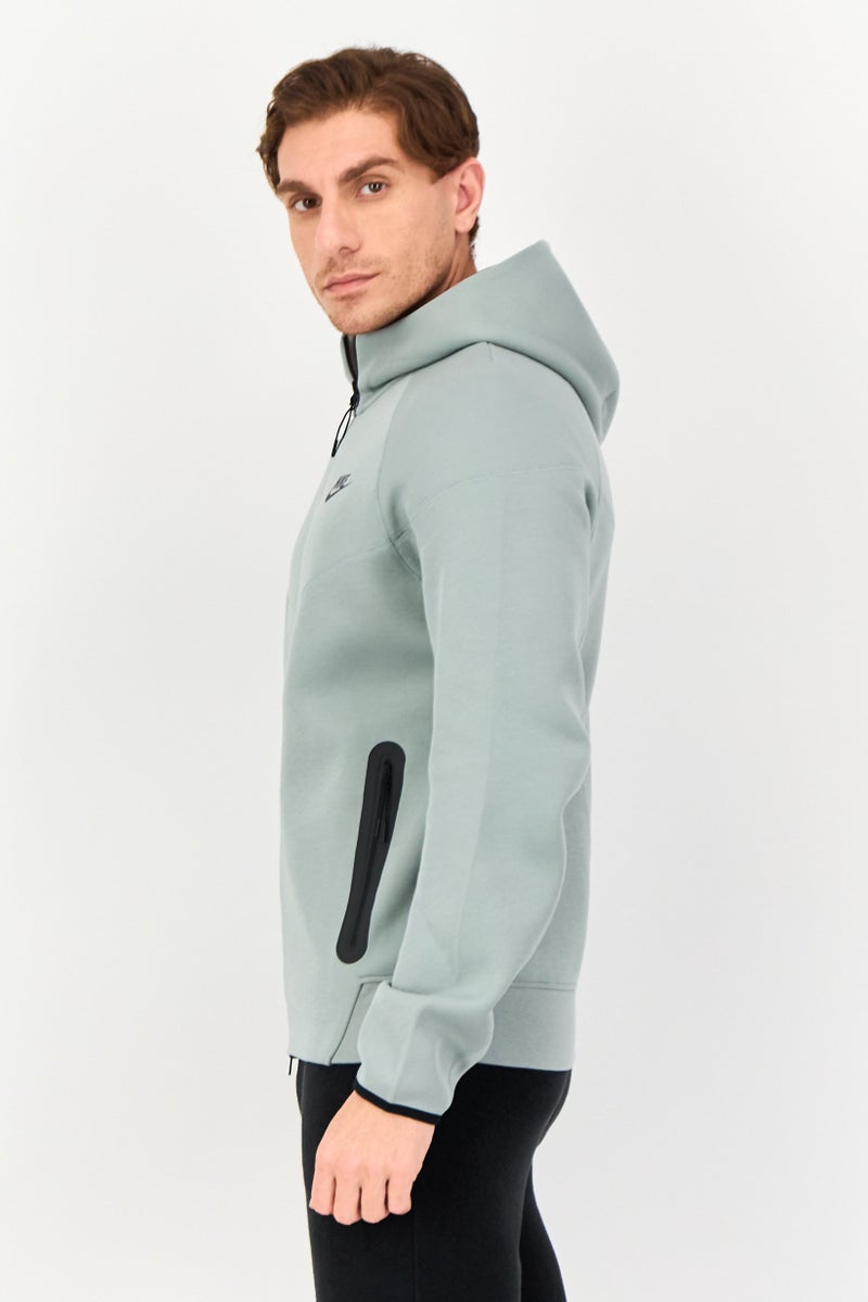 Nike هودي رياضي للرجال بأكمام طويلة وقصة مريحة، سحاب كامل، لون أخضر حكيم - Image 3