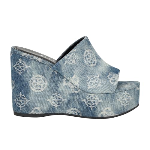 Guess Women's YENISE Wedge Sandal, Denim Blue 420, 6 - Image 5