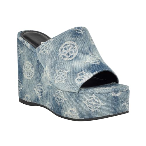 Guess Women's YENISE Wedge Sandal, Denim Blue 420, 6 - Image 1
