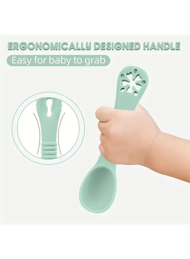 Silicone Toddler Fork And Spoon Set Pink Food Grade Infant Feeding Utensils For Baby Dinnerware Christmas Thanksgiving Back To School Gift - Image 4