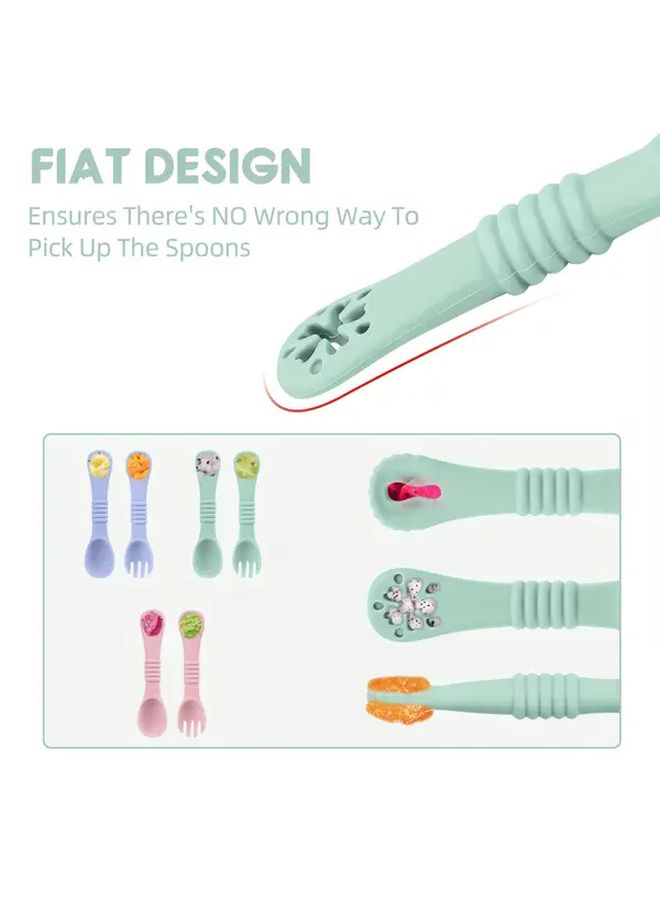 Silicone Toddler Fork And Spoon Set Pink Food Grade Infant Feeding Utensils For Baby Dinnerware Christmas Thanksgiving Back To School Gift - Image 3