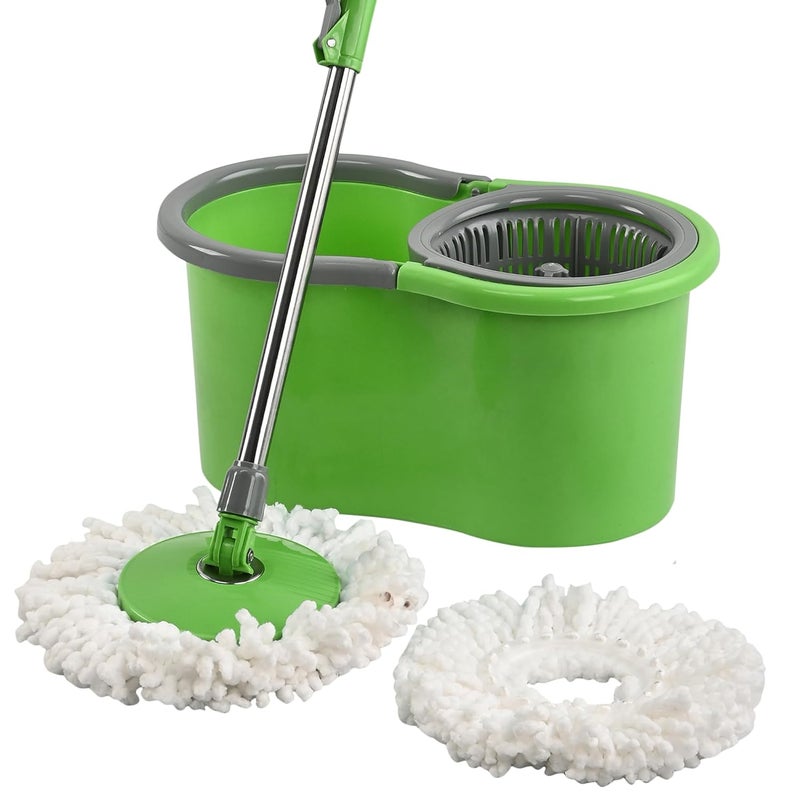 Kuber Industries Plastic Spin Mop Bucket Extendable Handle Moppers for Cleaning Floor with 2 Refills 360 Floor Cleaner Mopping Machine Set for Home Office Pocha Stick Green - Image 1