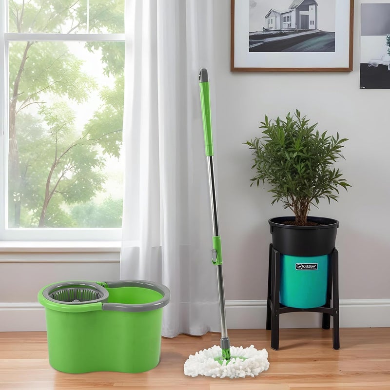 Kuber Industries Plastic Spin Mop Bucket Extendable Handle Moppers for Cleaning Floor with 2 Refills 360 Floor Cleaner Mopping Machine Set for Home Office Pocha Stick Green - Image 2