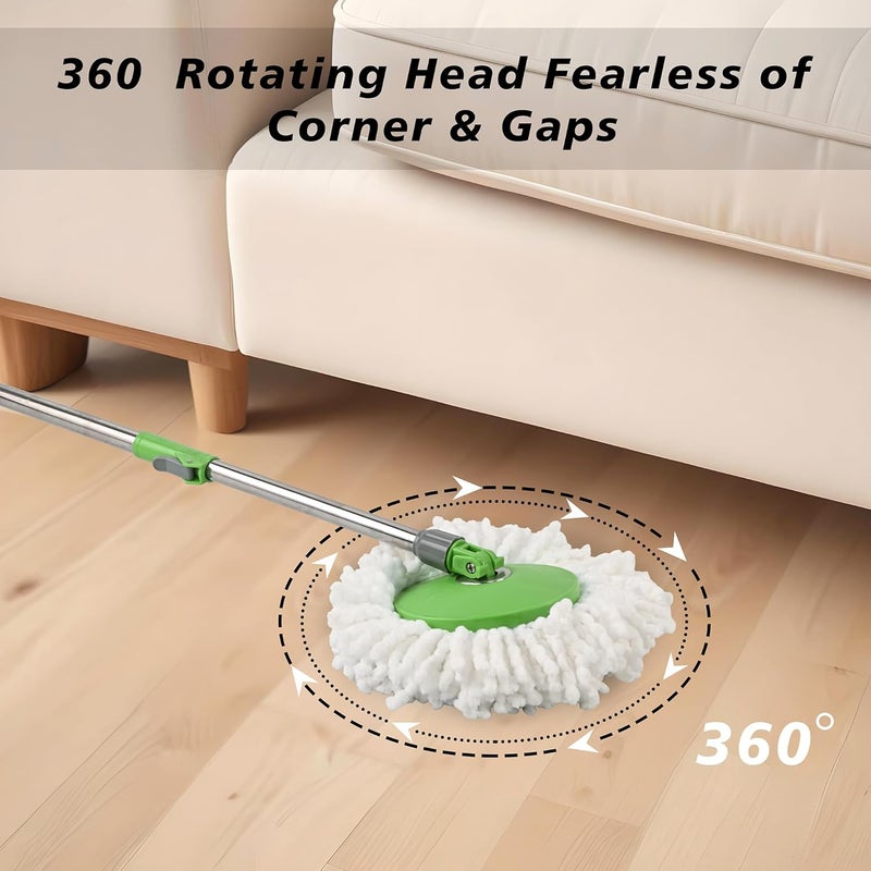 Kuber Industries Plastic Spin Mop Bucket Extendable Handle Moppers for Cleaning Floor with 2 Refills 360 Floor Cleaner Mopping Machine Set for Home Office Pocha Stick Green - Image 4