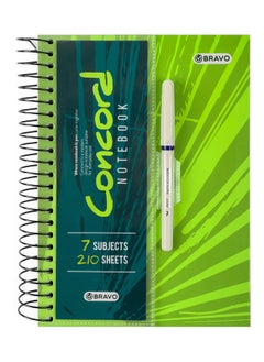 Bravo Bravo Concord Spiral Notebook with Free pen - 7 Subjects - 210 Sheets - Med Size - Green 
