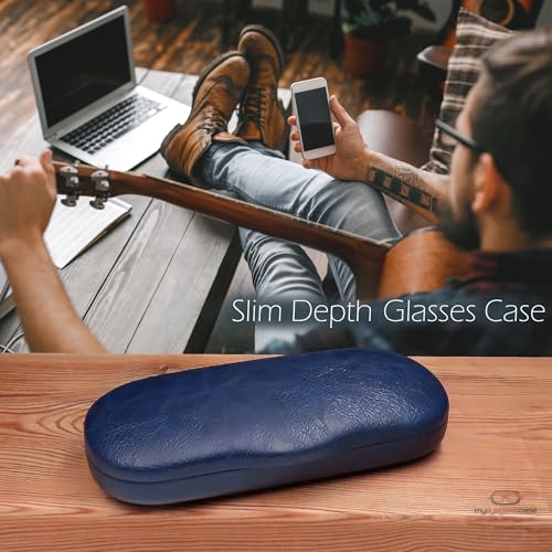 MyEyeglassCase Men Hard Eyeglass Cases with Microfiber Cleaning Cloth - Blue Eyeglass case | Glasses case hard shell for Small to Medium Frames Men Hard Glasses case (AS196 Navy Blue) - Image 2