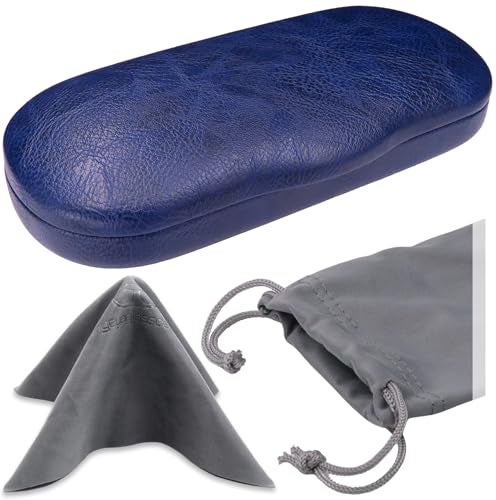 MyEyeglassCase Men Hard Eyeglass Cases with Microfiber Cleaning Cloth - Blue Eyeglass case | Glasses case hard shell for Small to Medium Frames Men Hard Glasses case (AS196 Navy Blue) - Image 1