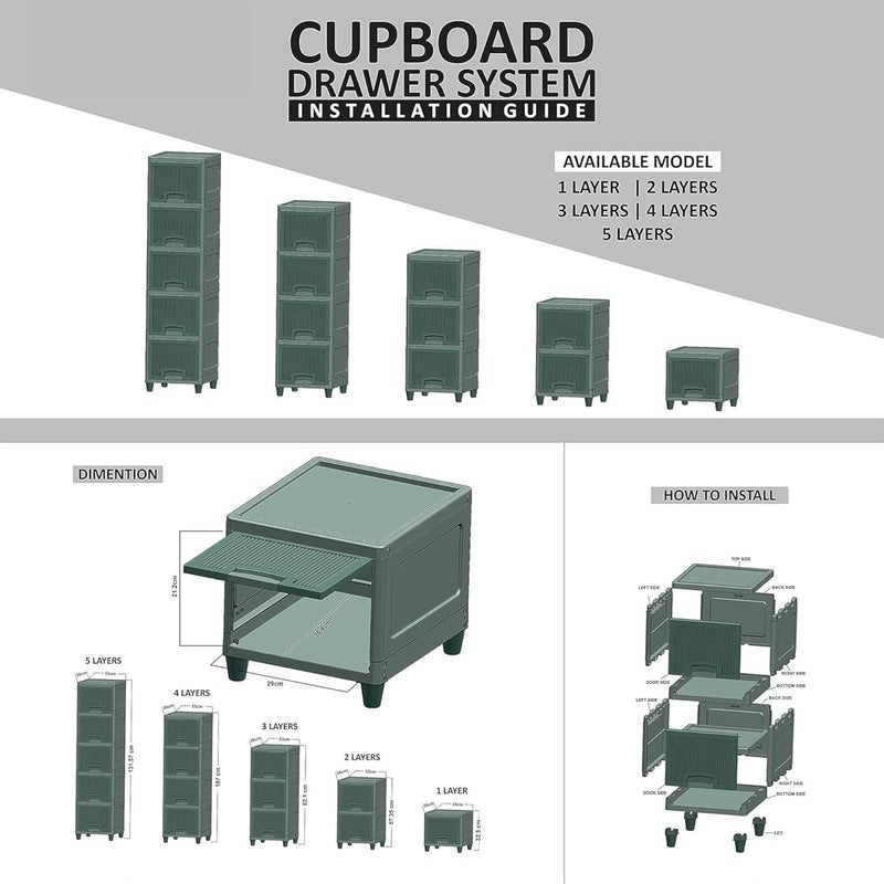 HOLLIO Chest of Drawers for Storage Drawer Organizer Foldable Plastic Cabinet for Storage Wardrobe for Clothes Plastic Cupboard for Clothes Plastic Modular Drawer Storage Box - Image 3