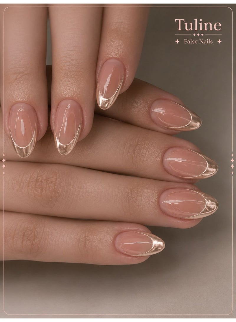 Tuline 30Pcs Simple & Angelic Aurora Style French Almond Nail Stickers, Suitable For Ladies & Girls Party, Dance, Daily Wear Press On Nails Nail Supplies Nails - Image 1