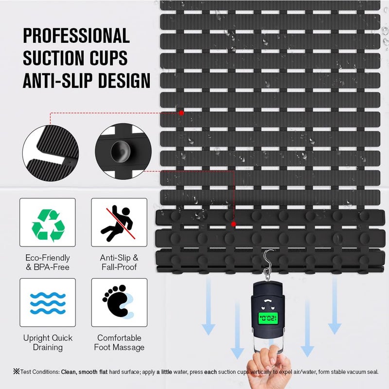 MBOSS Bath Tub Shower Mat Non Slip Bathtub Mats for Bathroom Shower Floor Mat Bath Mats for Shower Tub Anti Slip Shower Mat with Drain Hole and Large Suction Cups (Black, 27.5 X 15.7 Inch) - Image 3