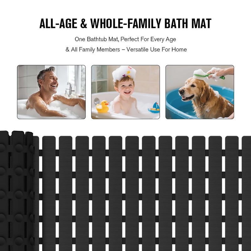 MBOSS Bath Tub Shower Mat Non Slip Bathtub Mats for Bathroom Shower Floor Mat Bath Mats for Shower Tub Anti Slip Shower Mat with Drain Hole and Large Suction Cups (Black, 27.5 X 15.7 Inch) - Image 5