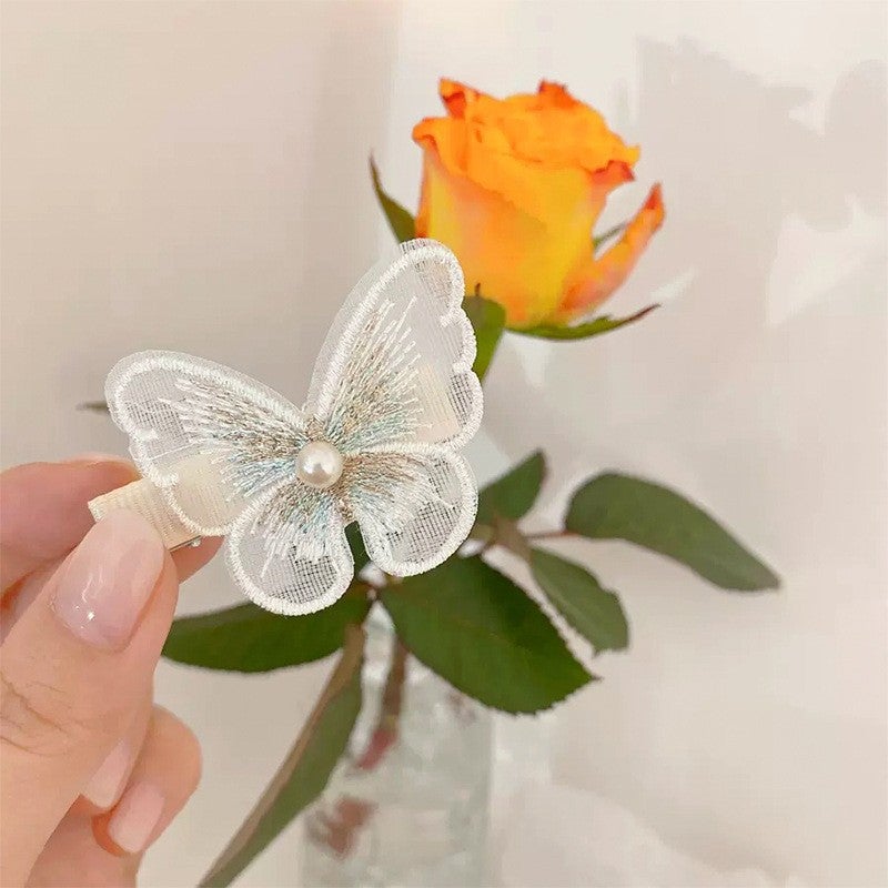 Generic Sweet Mesh Butterfly Hair Clips Gradient Accessories White embroidery butterfly 