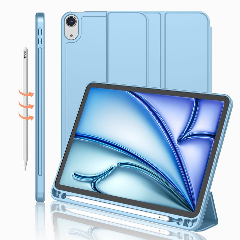 iMieet iPad Air 11 Inch Case M3(2025) / M2 (2024), iPad Air 5th/4th Generation Case 2022/2020 10.9 Inch with Pencil Holder,Trifold Stand Smart Case with Soft TPU Back(Azure Blue) - Image 1