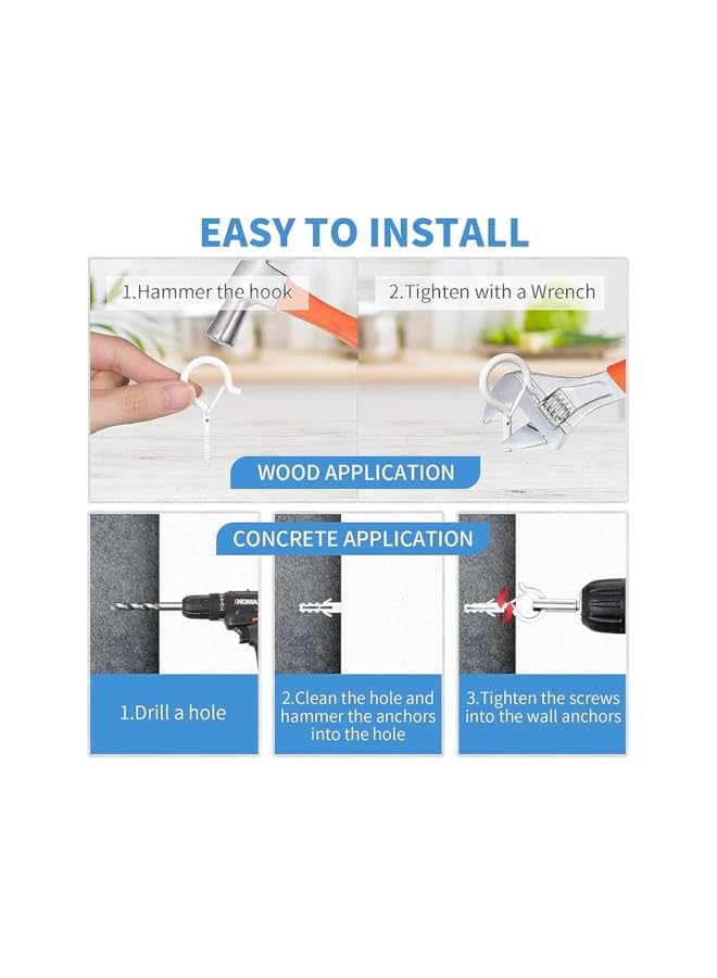 PROMASS 20 Pcs White Ceiling Hanger for Hanging,Lights Wall Mounted Hook Safety Outdoor Hanger - Image 5