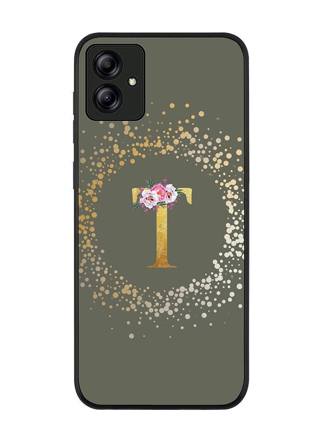 Stylizedd Rugged Black edge case for Samsung Galaxy A04 Slim fit Soft Case Flexible Rubber Edges TPU Gel Thin Cover - Custom Monogram Initial Letter Floral Pattern Alphabet - T (Olive Green) - Image 1